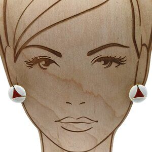 Vintage White & Red Enamel Hoop Stud Earrings